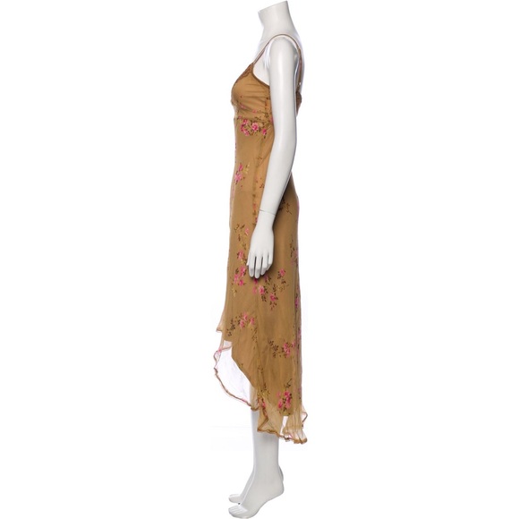 Vintage Betsy Johnson 90’s Silk Sheer Asymmetrical Floral Midi Dress Siz… - Picture 8 of 8